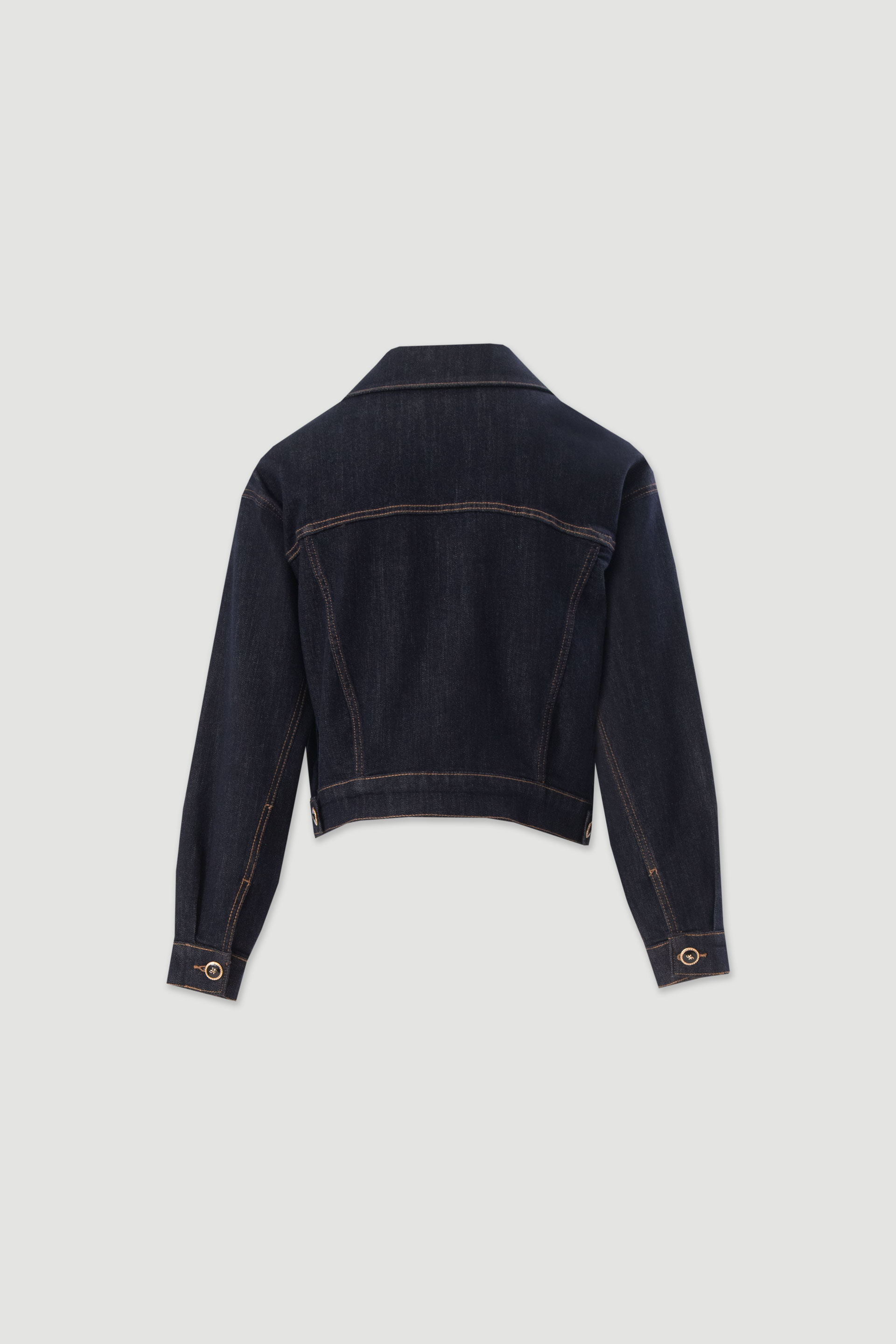 Cropped denim jacket with personalised buttons