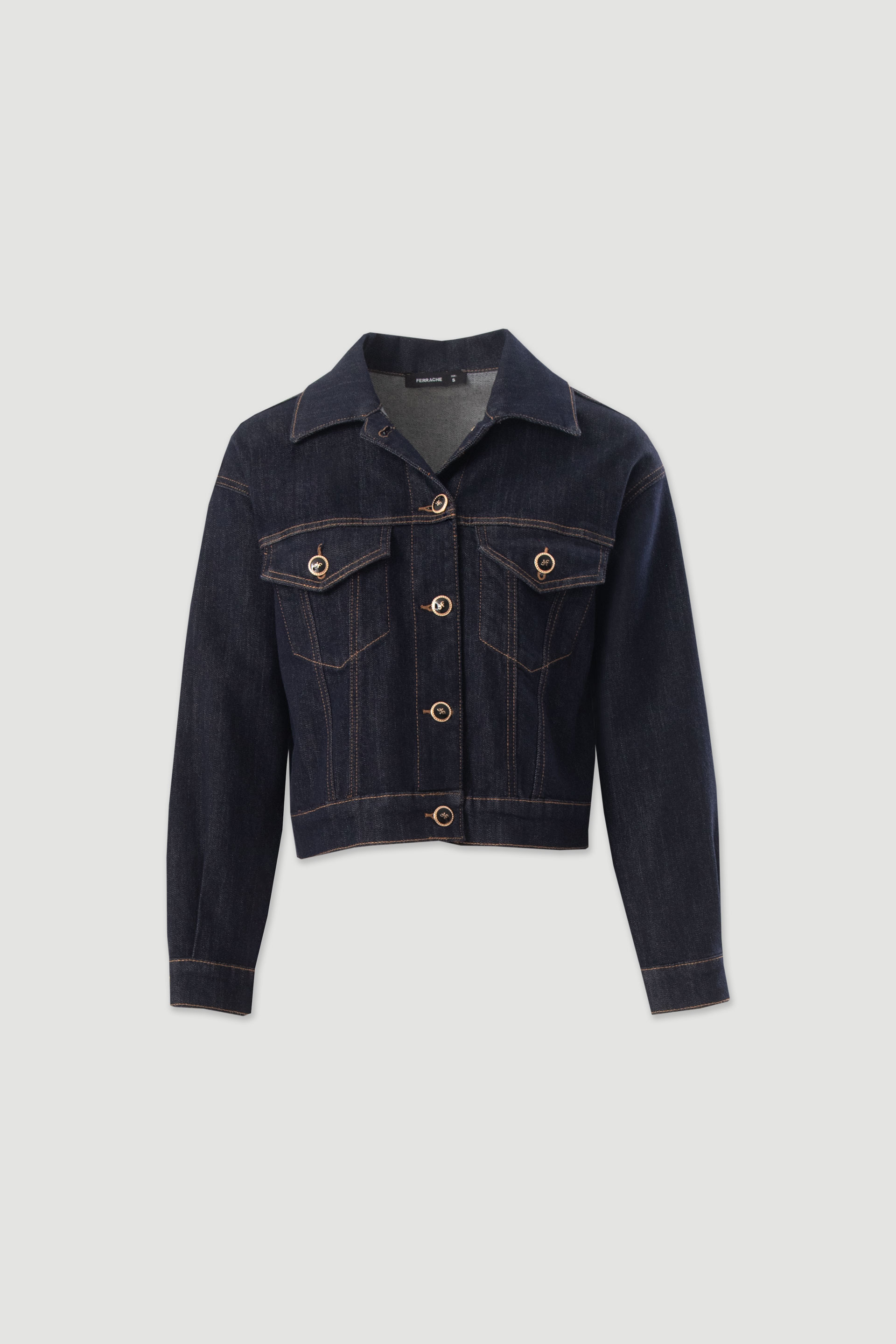 Cropped denim jacket with personalised buttons