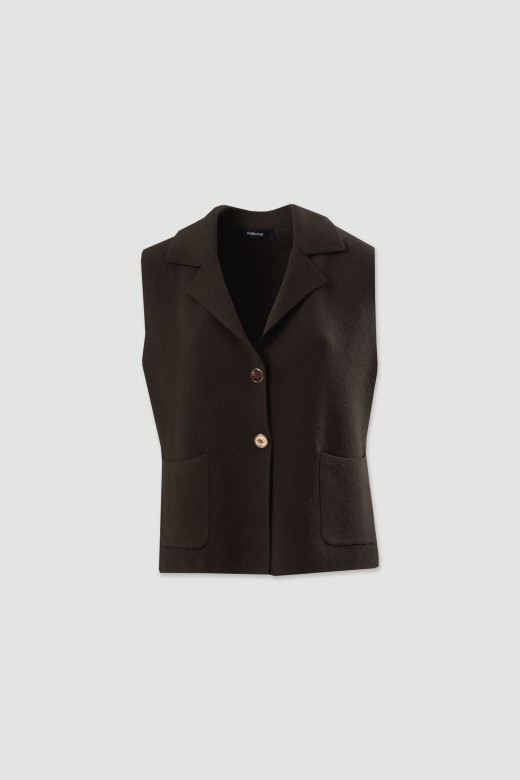 Chaleco de punto con cuello y bolsillos aplicados Chaleco de punto con cuello y bolsillos aplicados