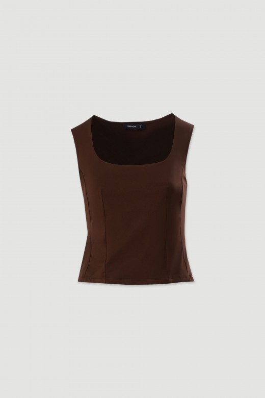 Short knit top with square neckline Short knit top with square neckline