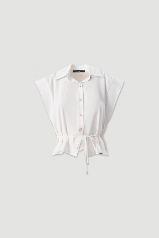 Short fluid blouse with belt Short fluid blouse with belt