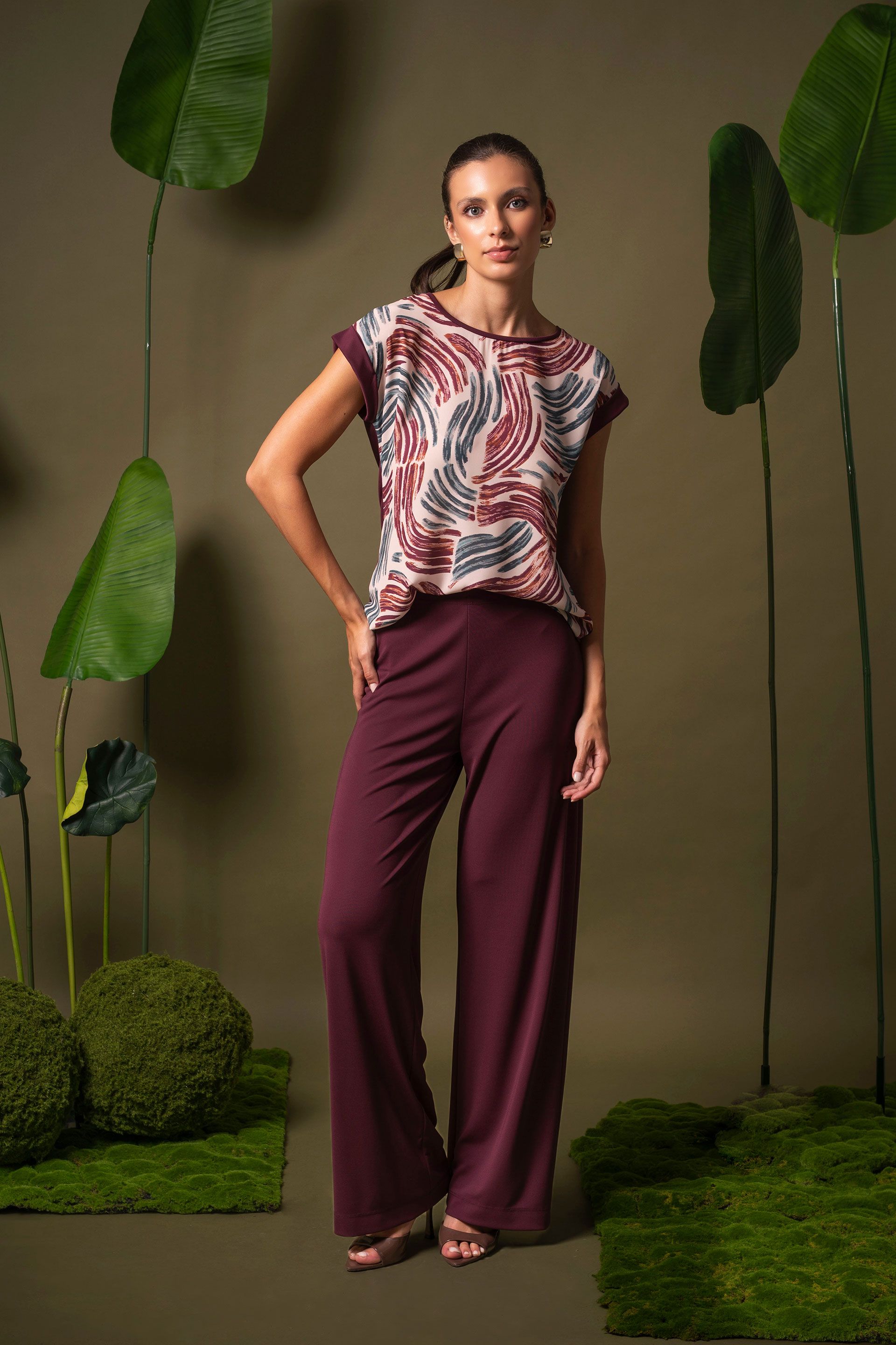 Calça de malha wide leg