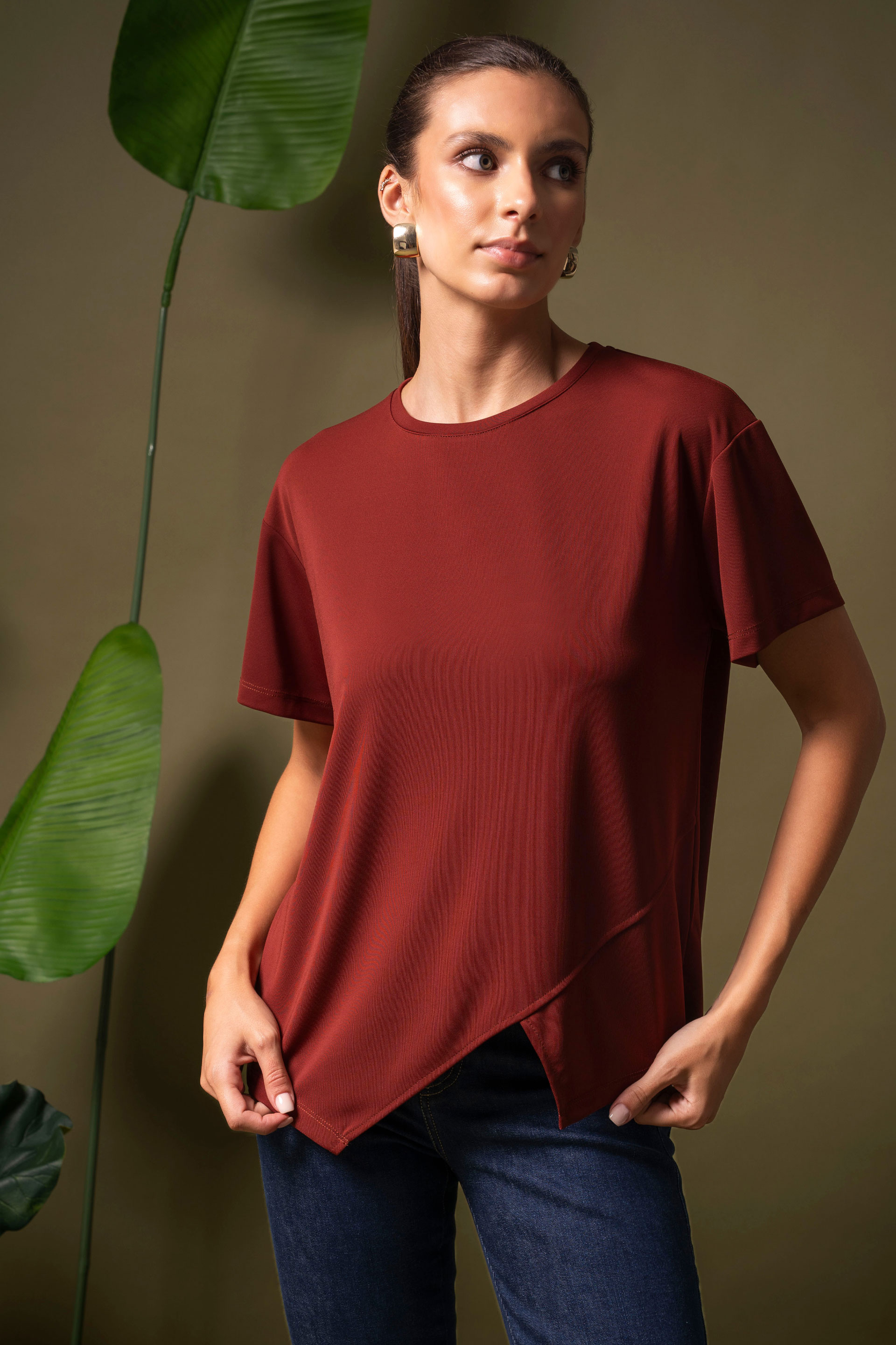 Camisola de malha assimétrica