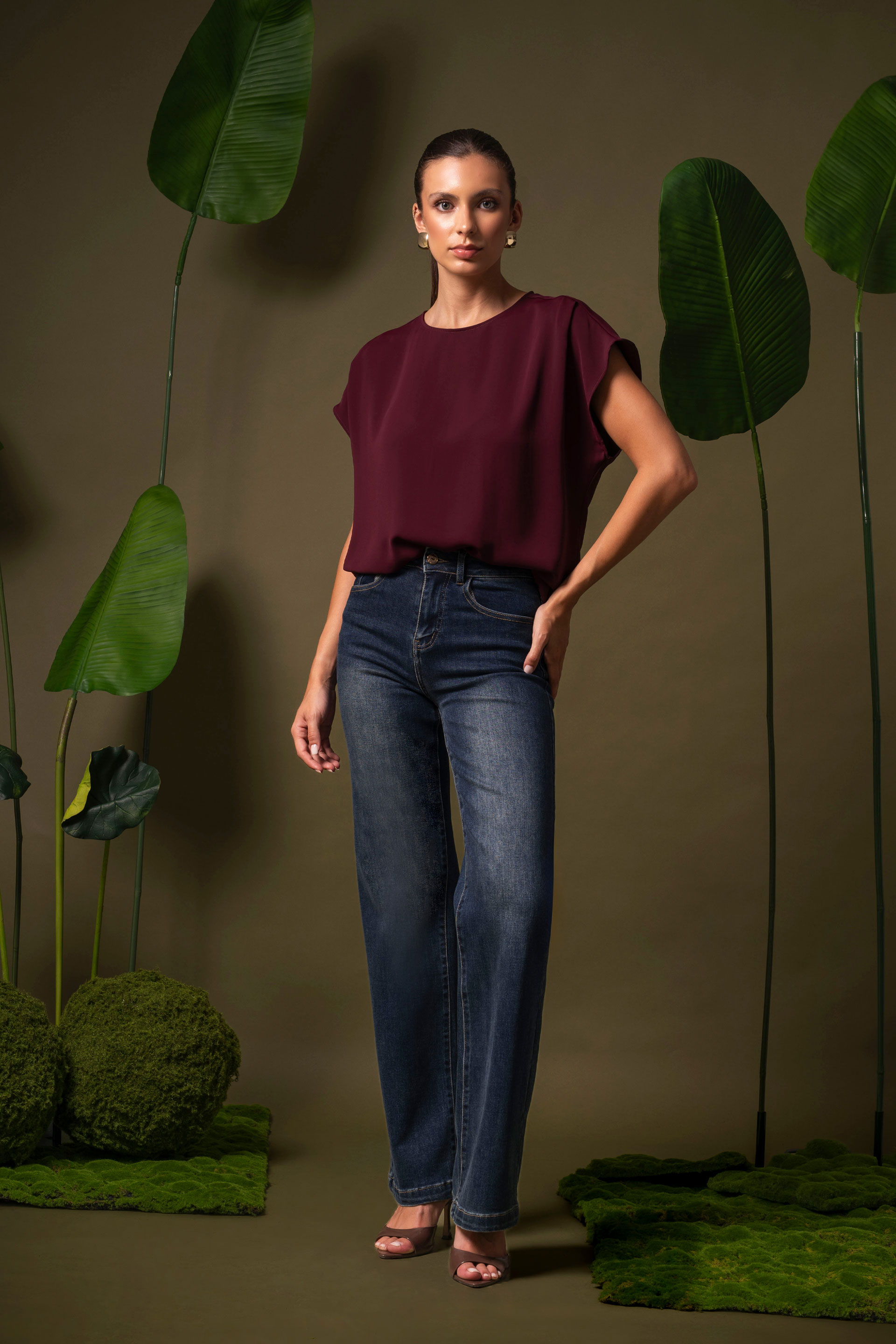 Jeans wide leg de cintura subida