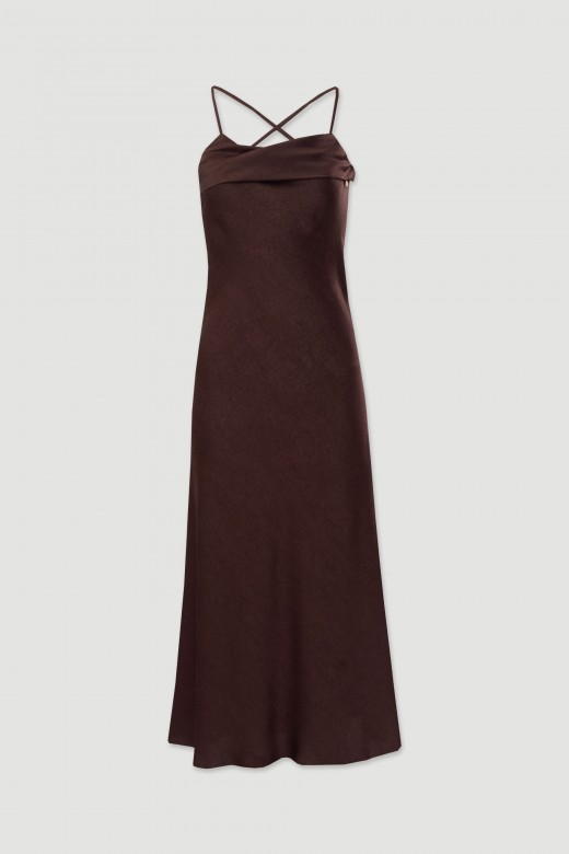 Vestido midi satinado con espalda cruzada Vestido midi satinado con espalda cruzada