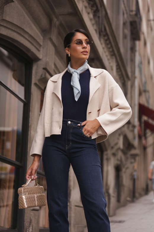 Cropped knit jacket with double-breasted fastening Cropped knit jacket with double-breasted fastening