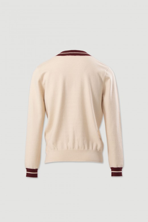 Camisola de malha com decote em v contrastante Camisola de malha com decote em v contrastante