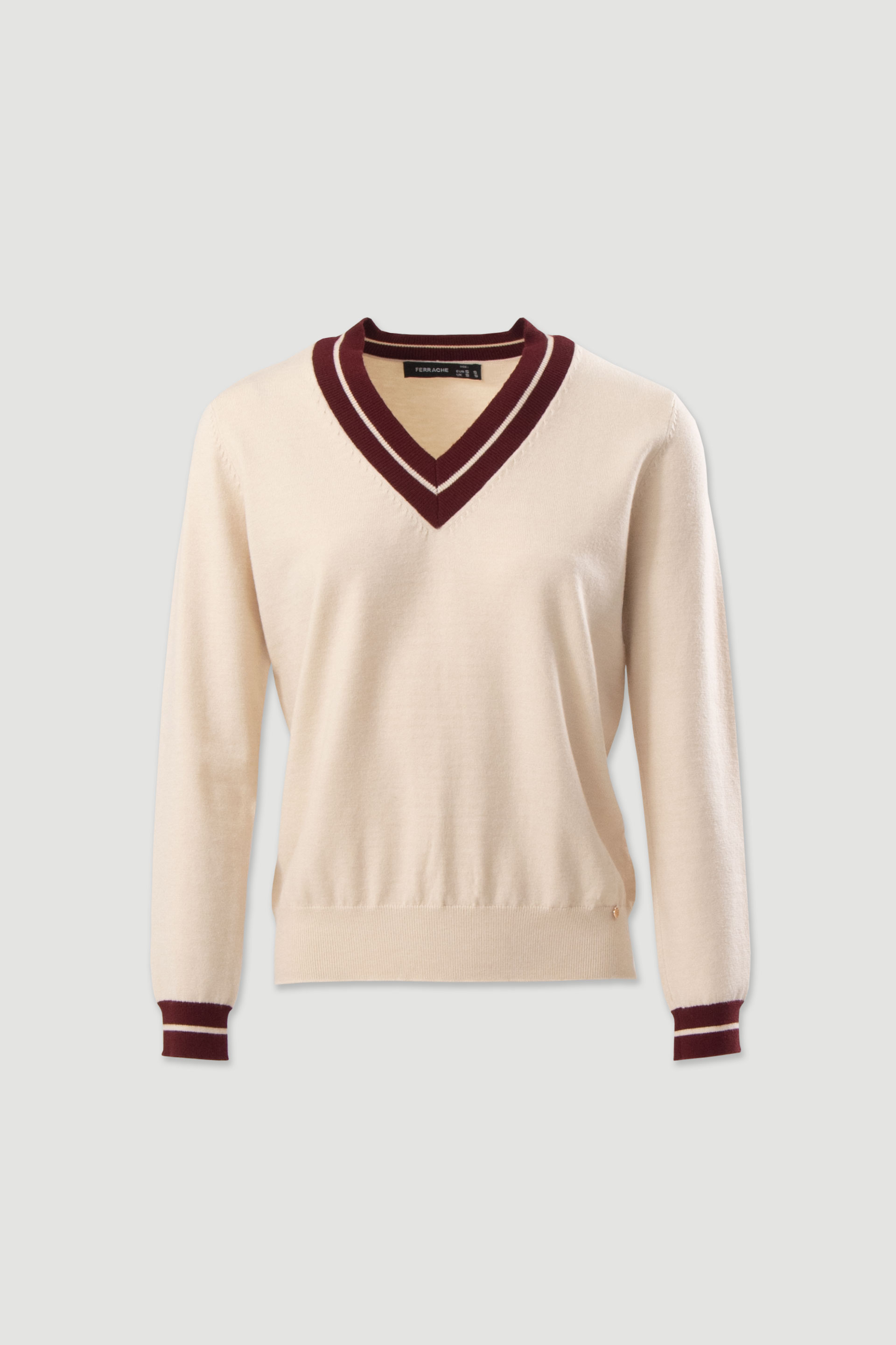 Camisola de malha com decote em v contrastante