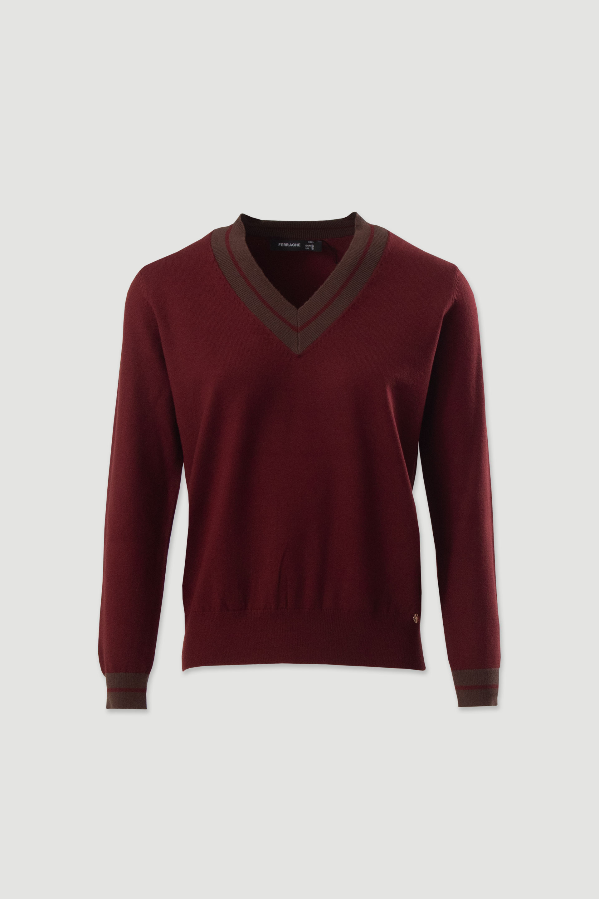 Camisola de malha com decote em v contrastante