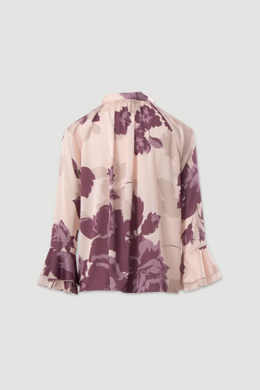 Túnica fluida estampada con lazada en el escote Túnica fluida estampada con lazada en el escote