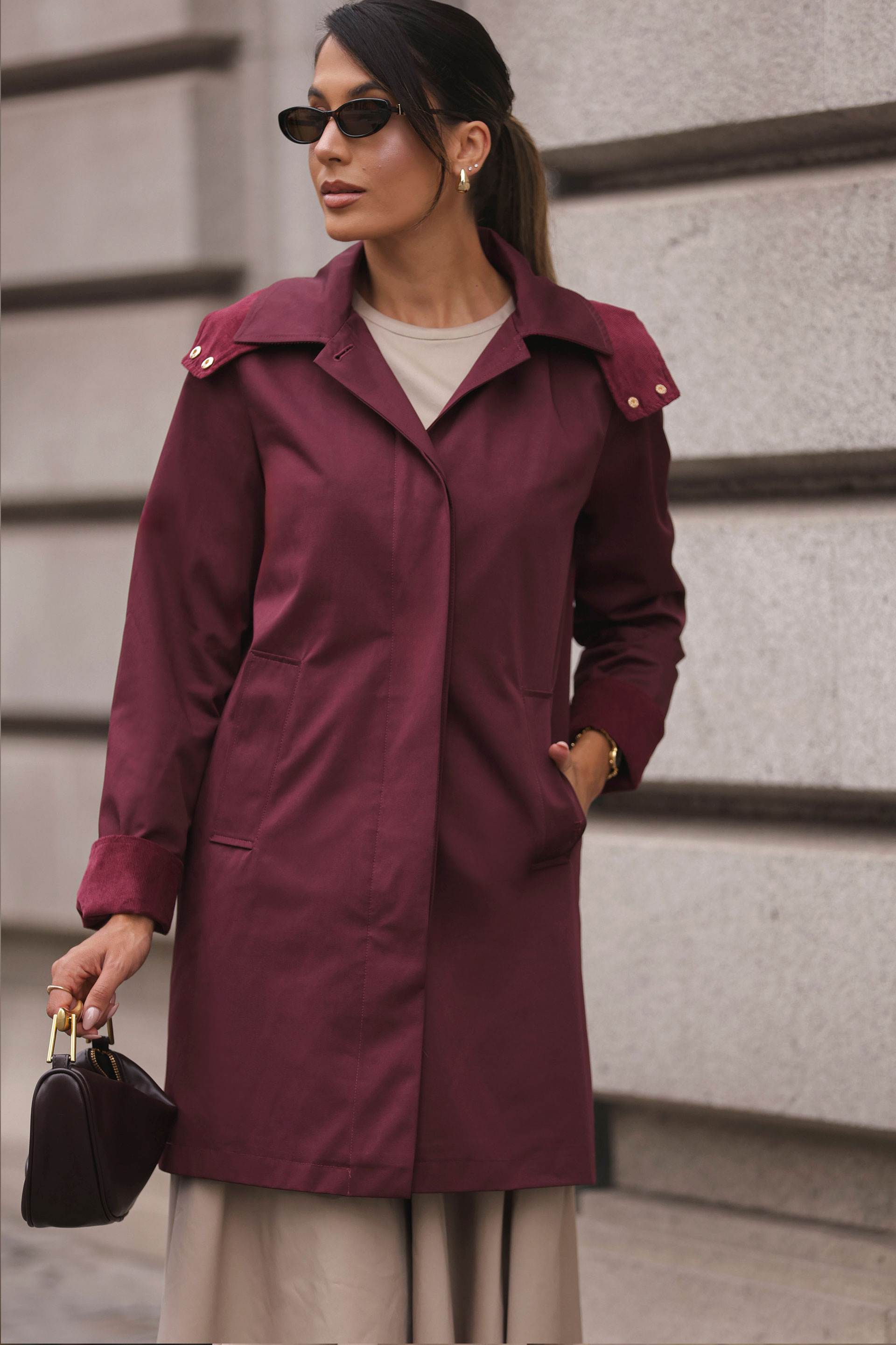 Parka midi impermeável com capuz