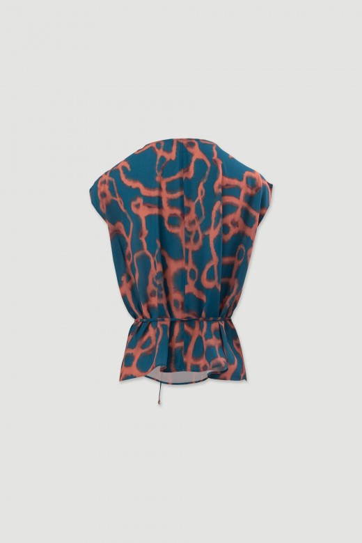 Blusa estampada con lazo en la cintura Blusa estampada con lazo en la cintura