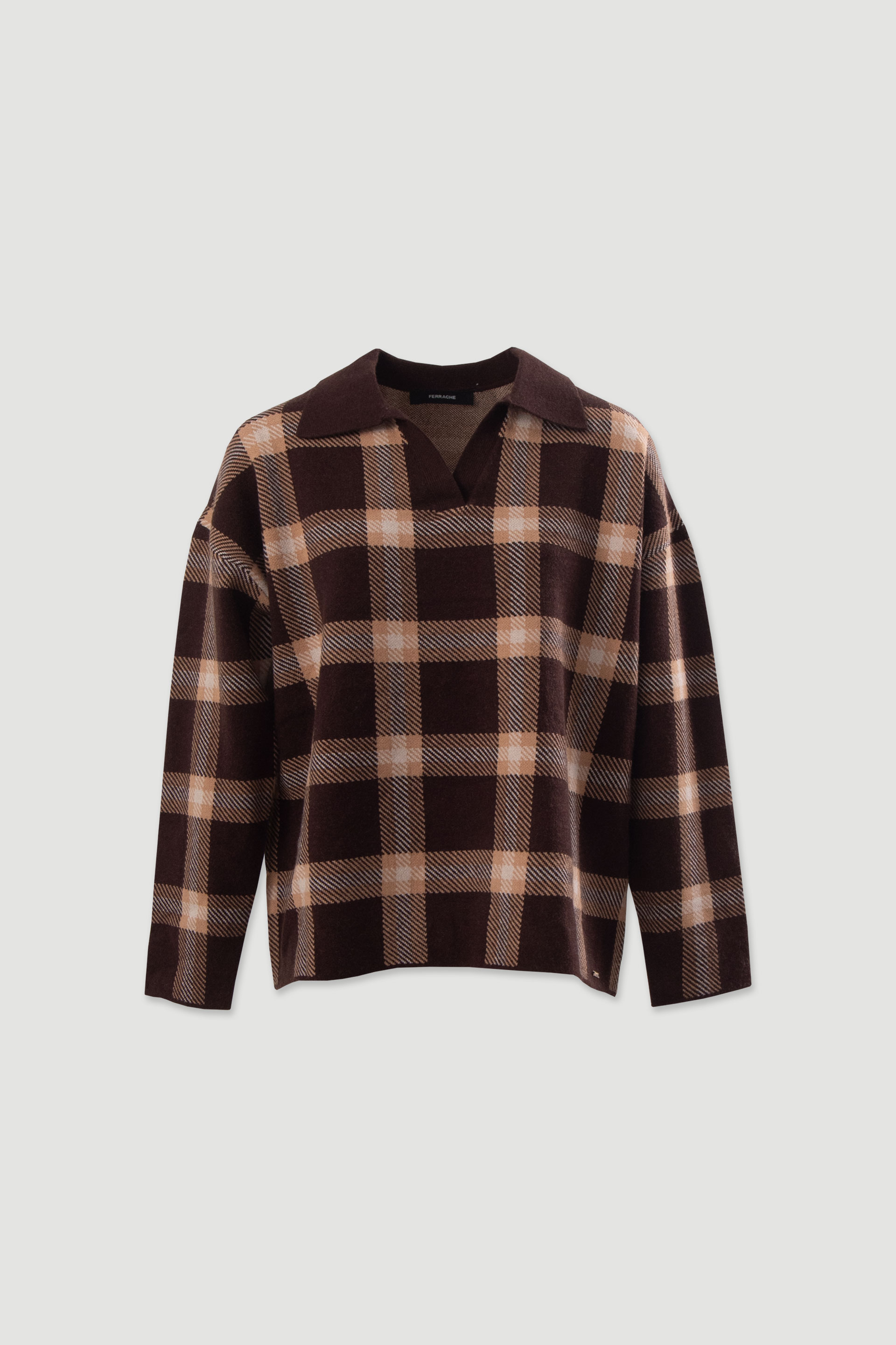Knit polo with check pattern