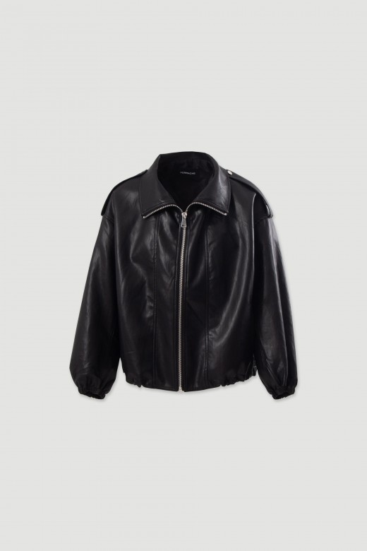 Chaqueta efecto piel con cierre frontal de cremallera Chaqueta efecto piel con cierre frontal de cremallera