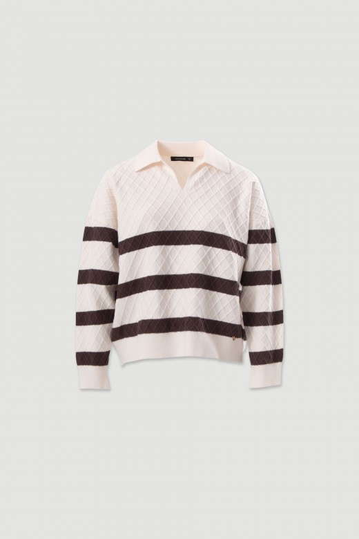 Knit polo with contrasting stripes Knit polo with contrasting stripes
