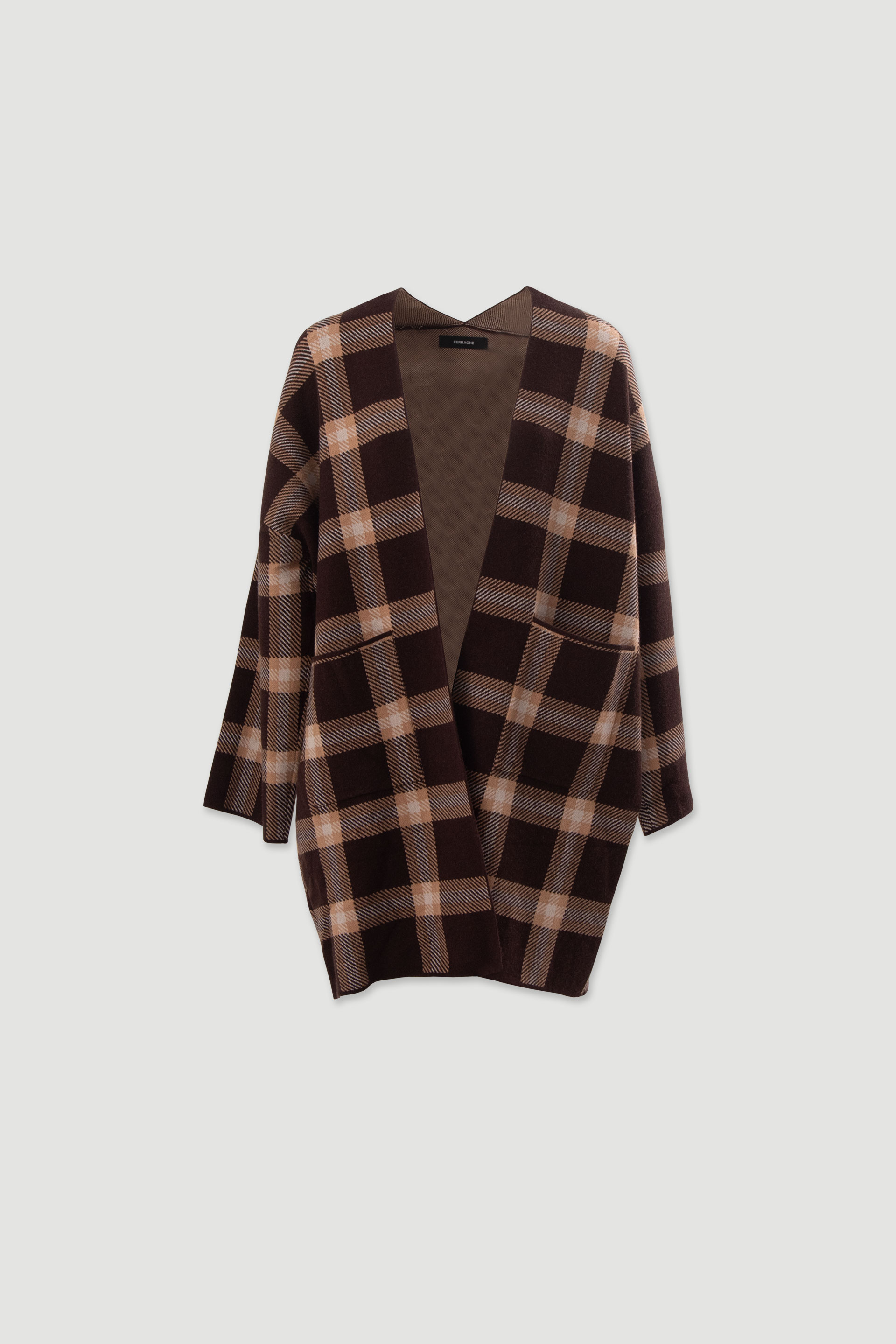 Midi checked knit cardigan