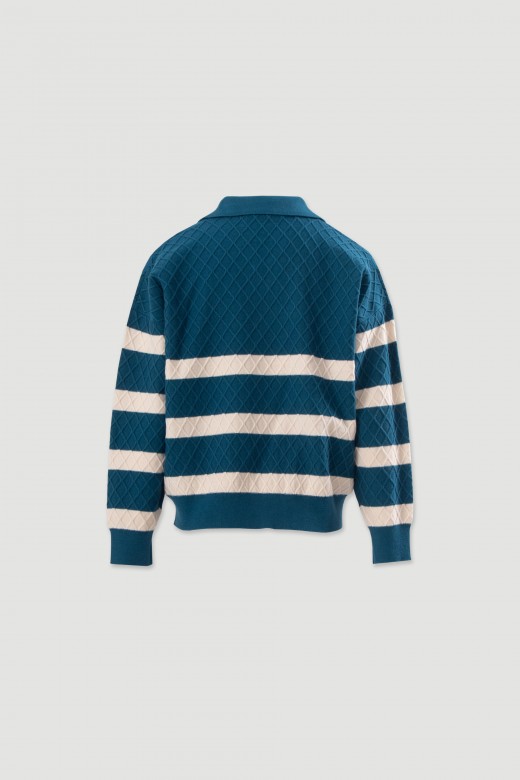 Knit polo with contrasting stripes Knit polo with contrasting stripes