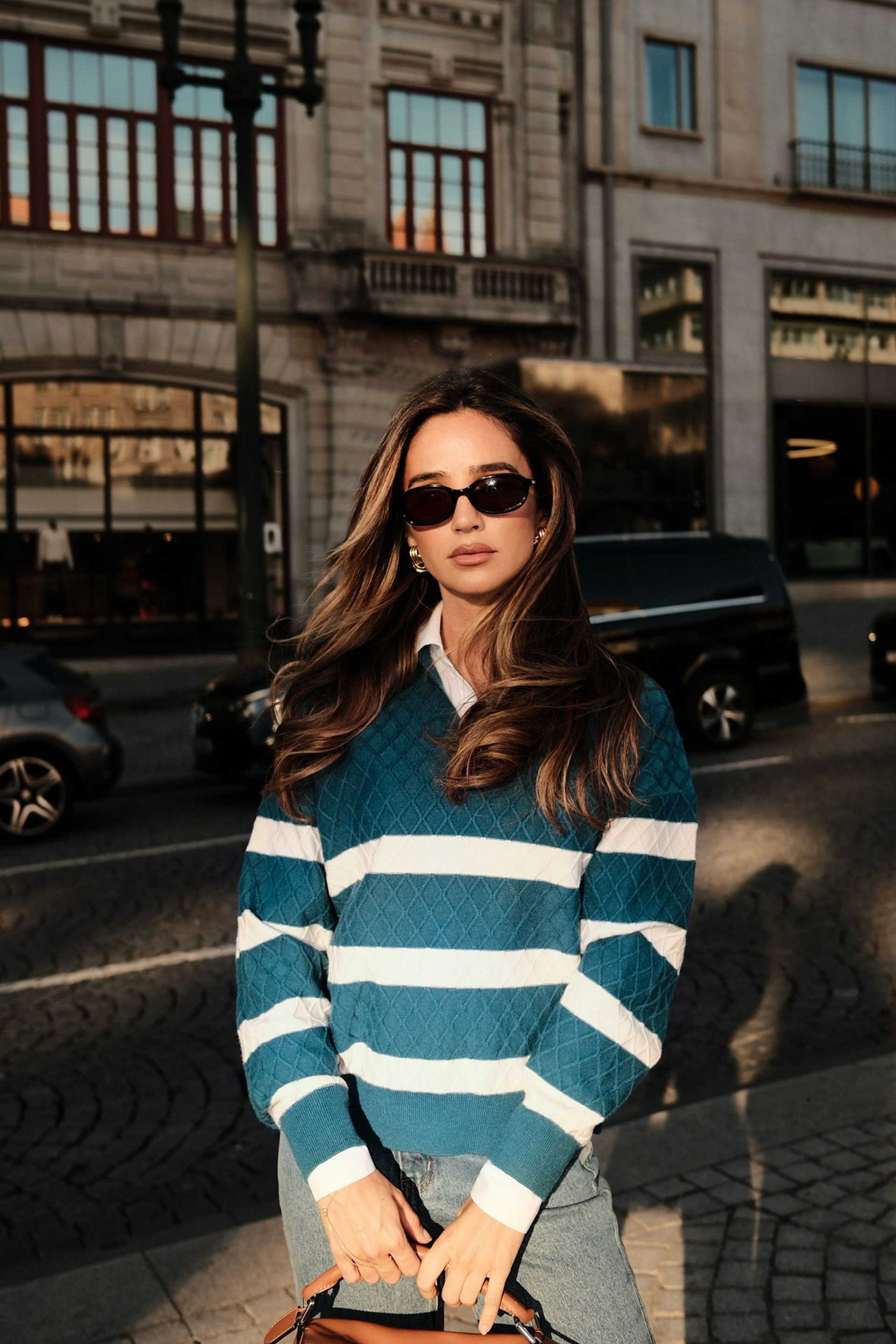 Knit polo with contrasting stripes