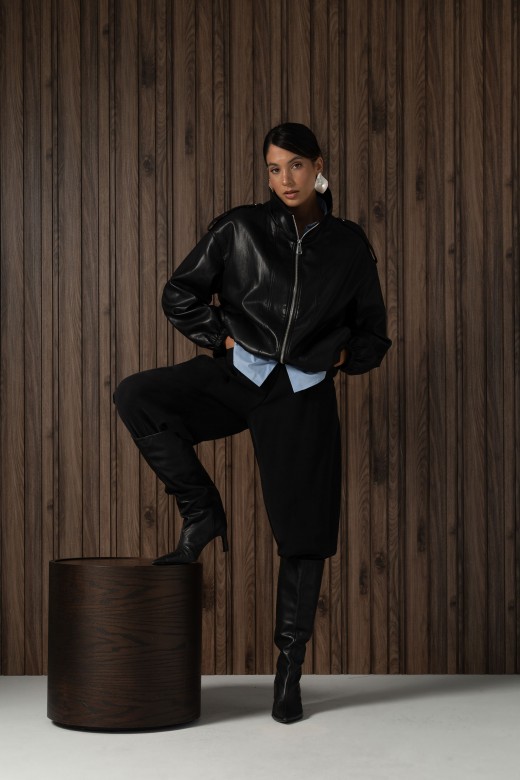 Faux leather jacket with front zip fastening Faux leather jacket with front zip fastening