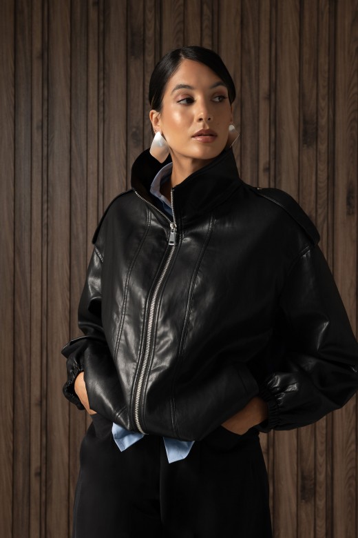 Faux leather jacket with front zip fastening Faux leather jacket with front zip fastening