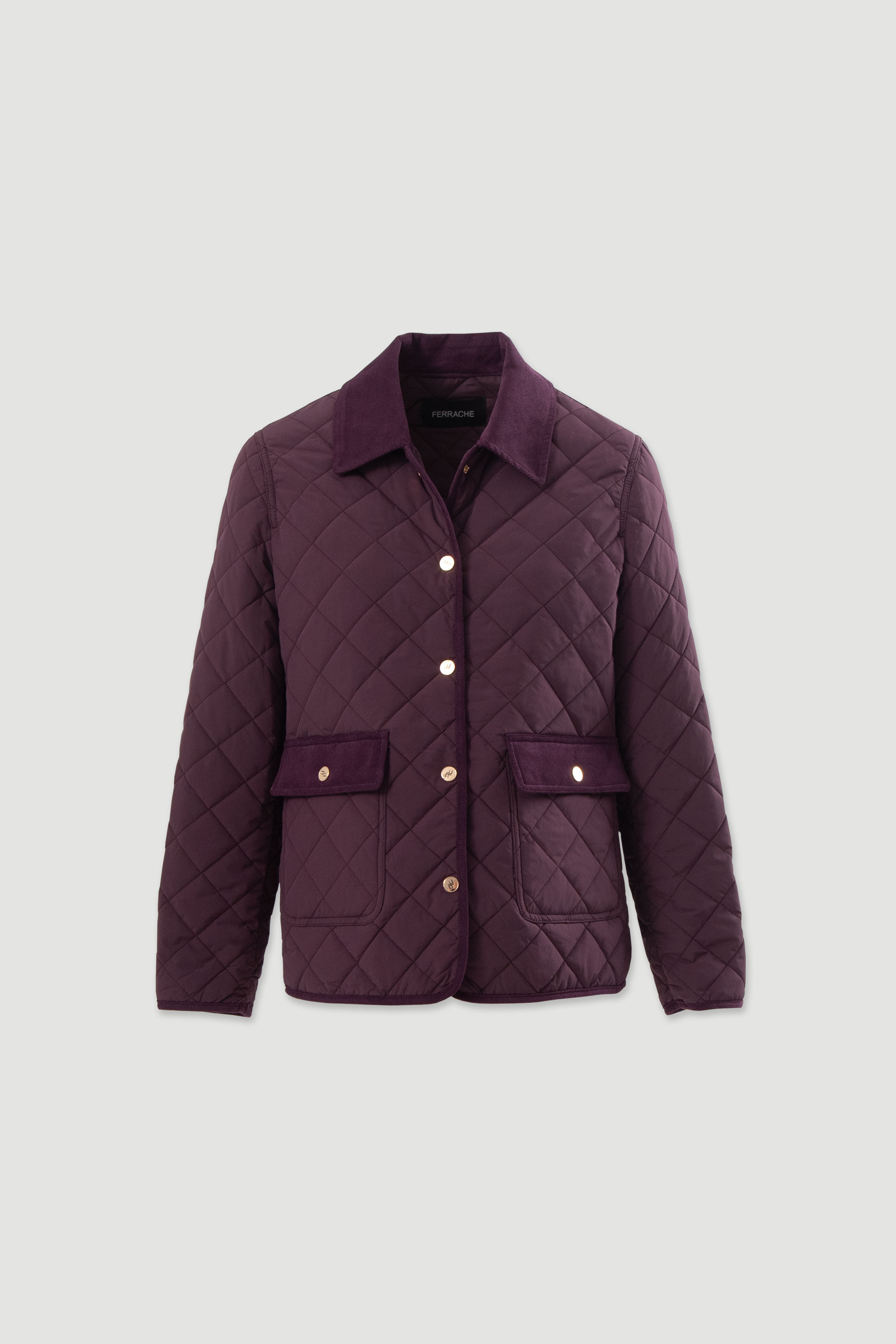 Quilted parka with corduroy collar