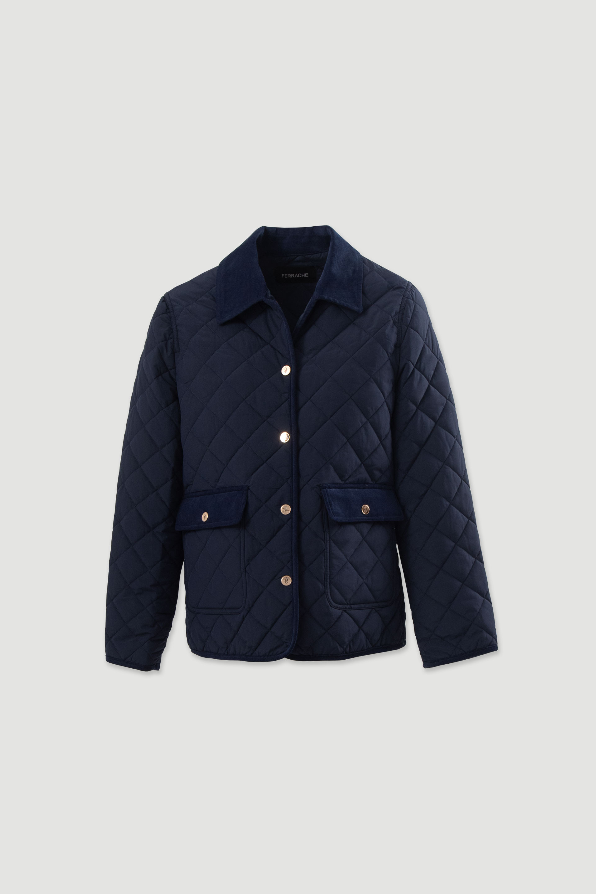 Quilted parka with corduroy collar