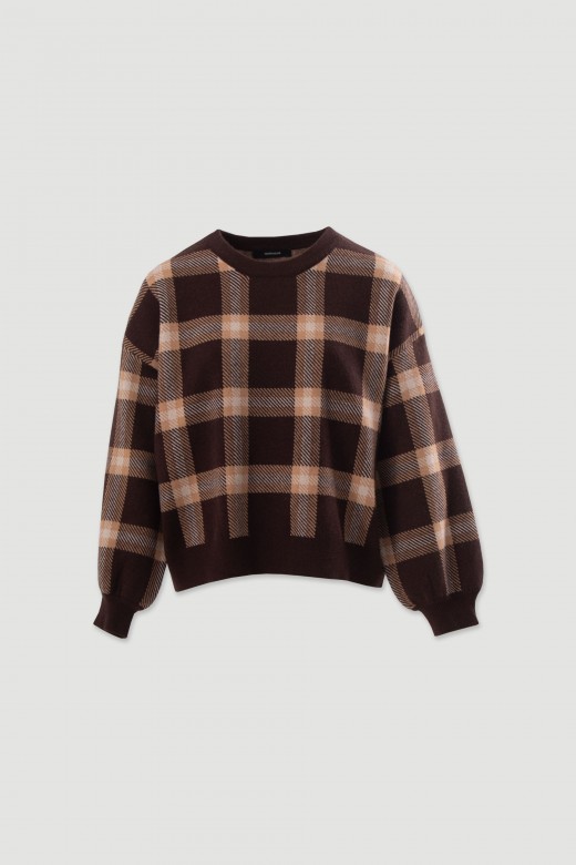 Checked knit sweater with balloon sleeves Checked knit sweater with balloon sleeves