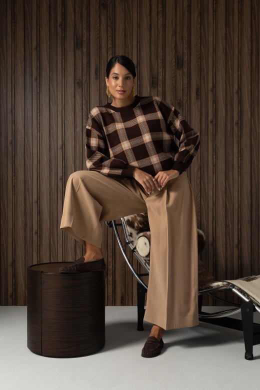 Checked knit sweater with balloon sleeves Checked knit sweater with balloon sleeves