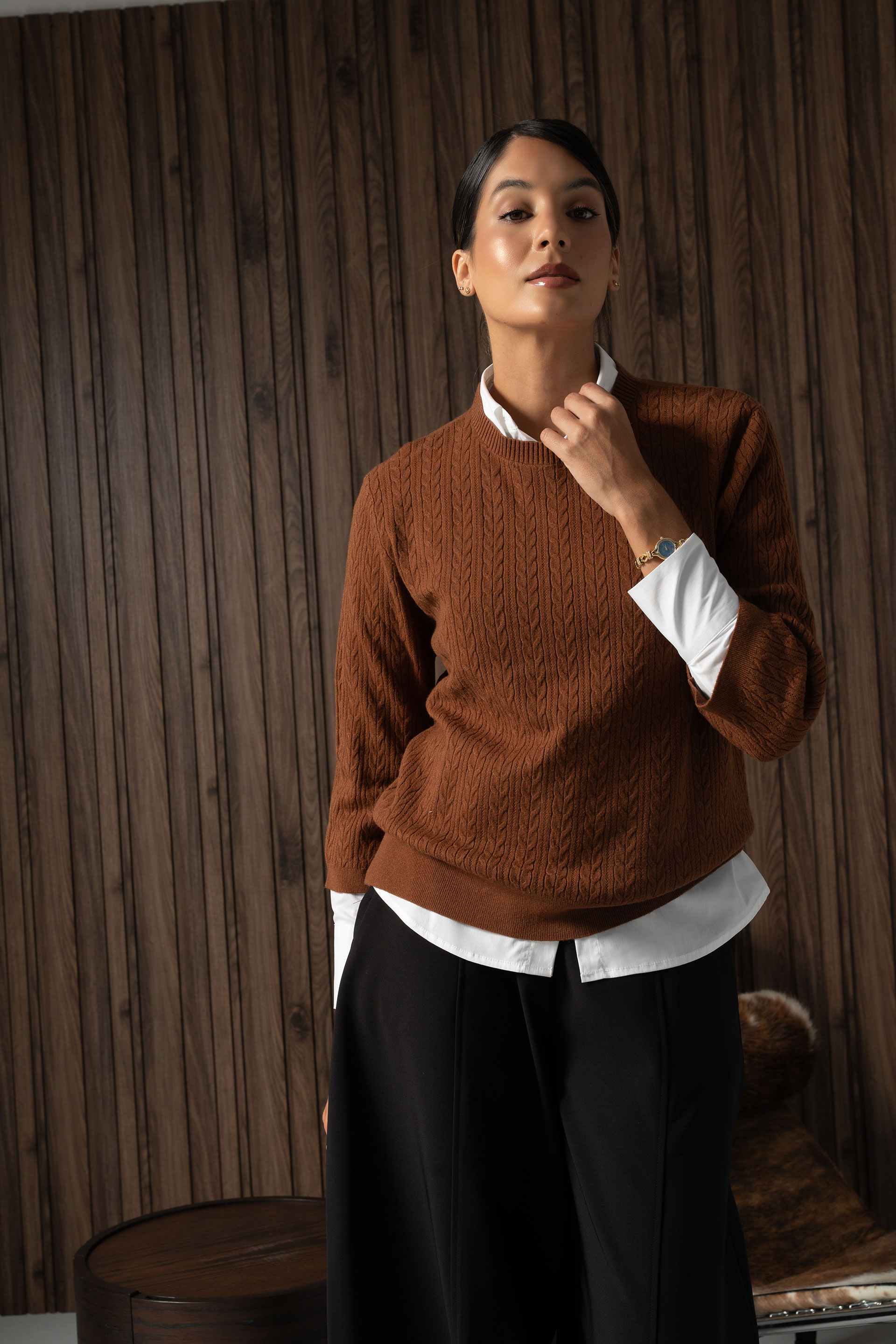 Camisola de malha com efeito trabalhado