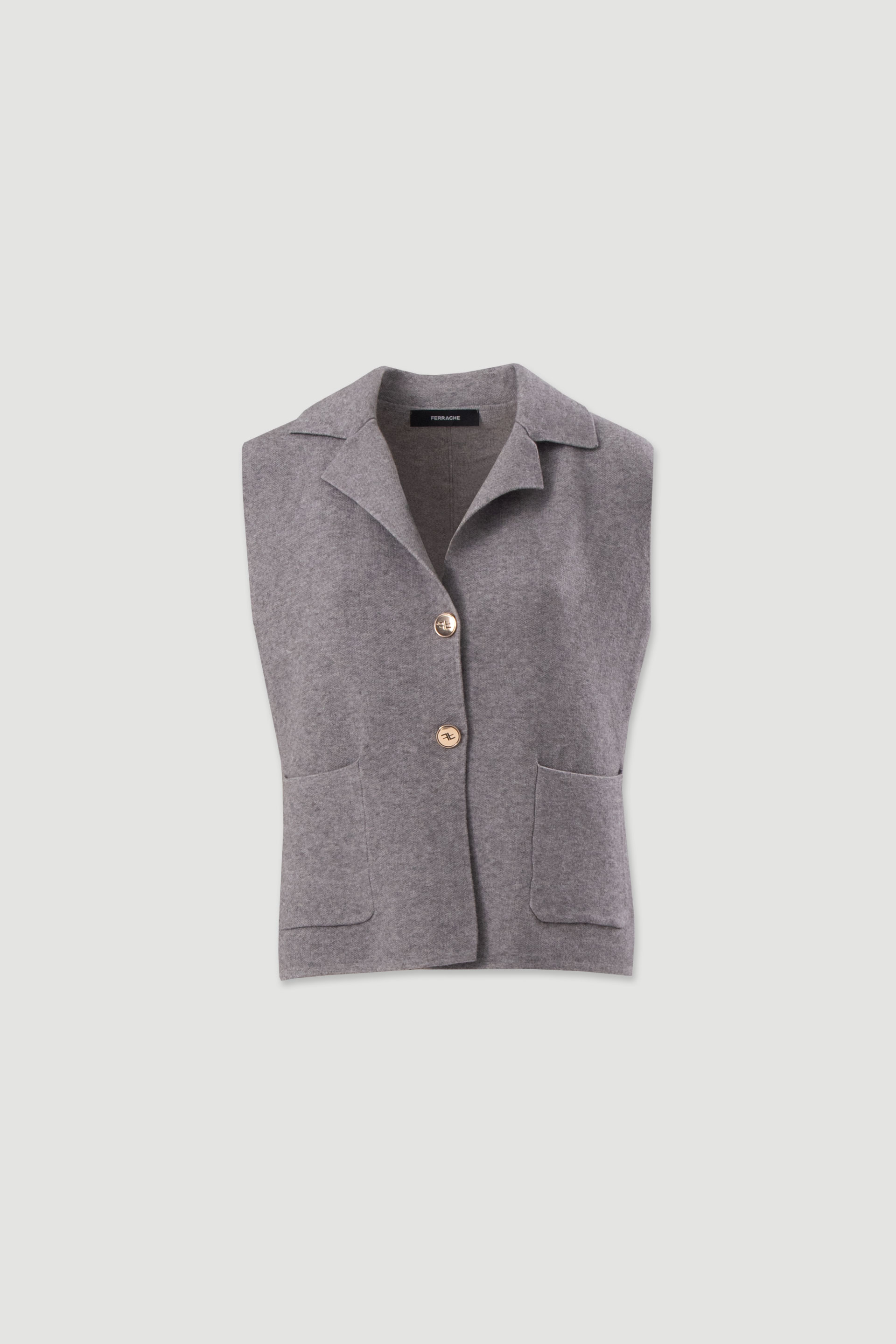 Knit vest with collar and patch pockets