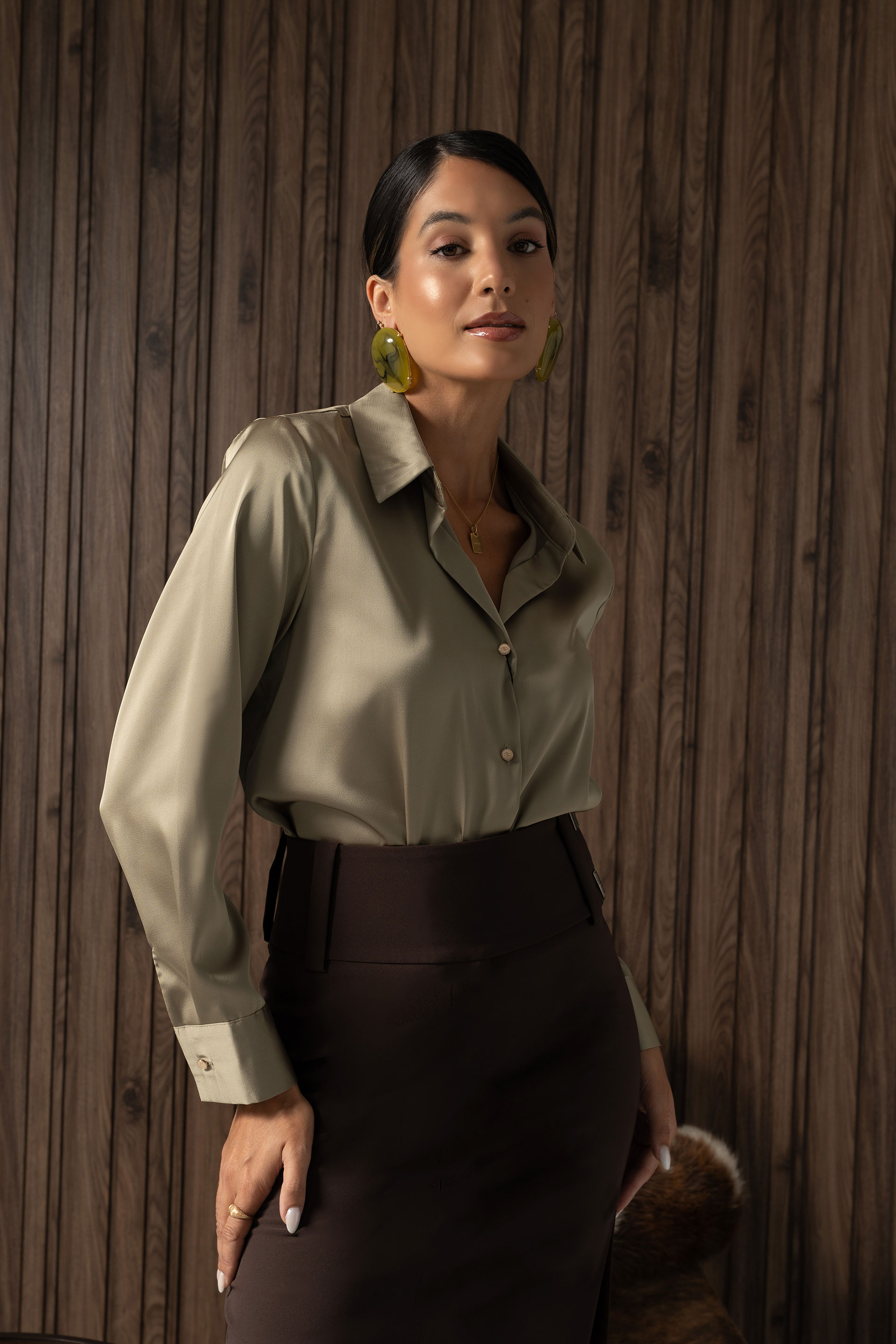 Blouse satinée à manches longues