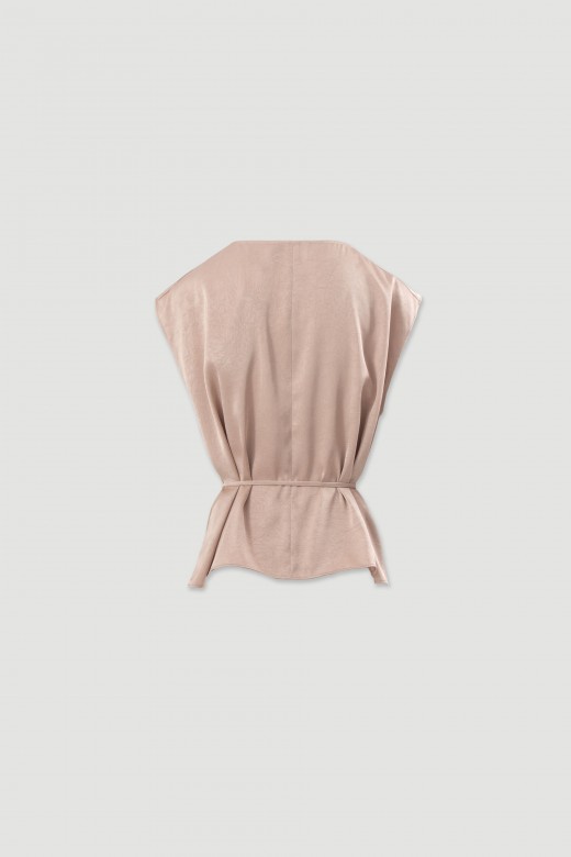 Blusa fluida com decote drapeado e cintura ajustável Blusa fluida com decote drapeado e cintura ajustável