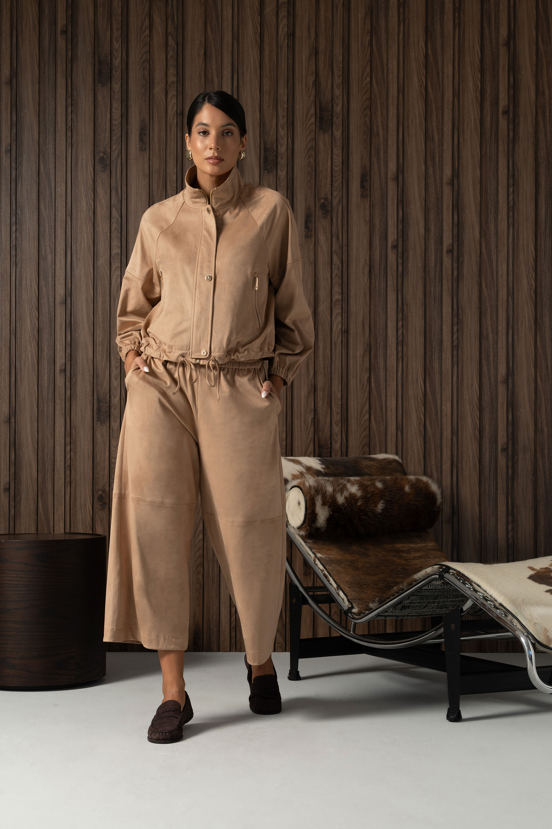 Suede-effect culotte trousers