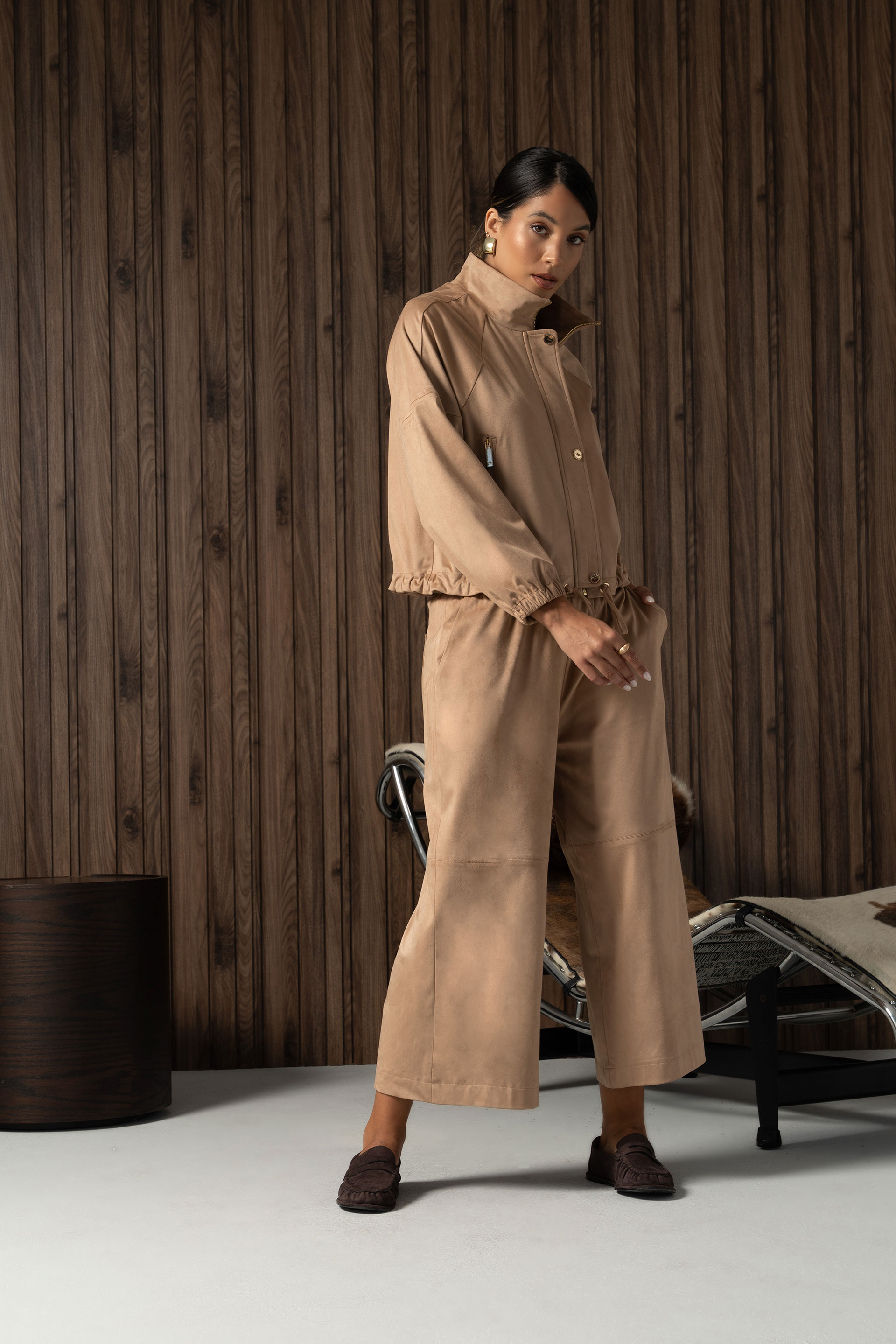 Suede-effect culotte trousers