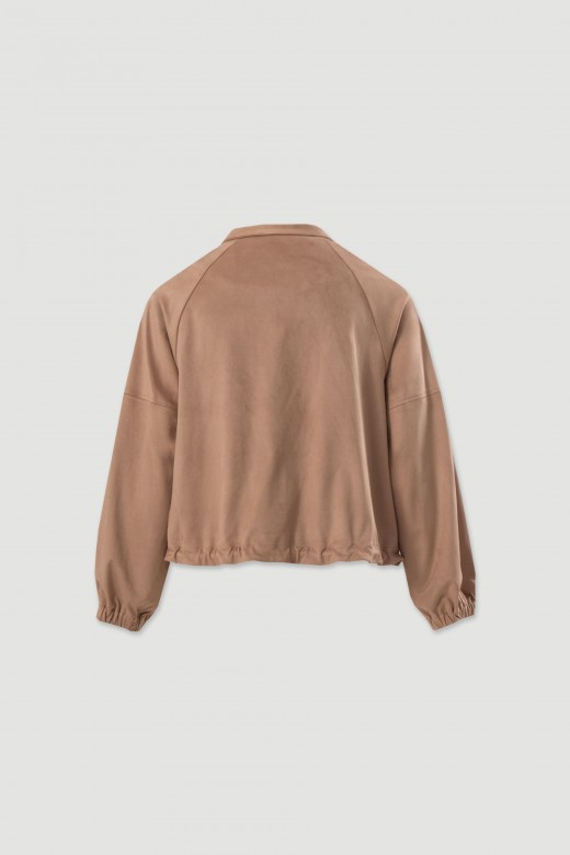 Bomber efeito camurça com cintura ajustável Bomber efeito camurça com cintura ajustável