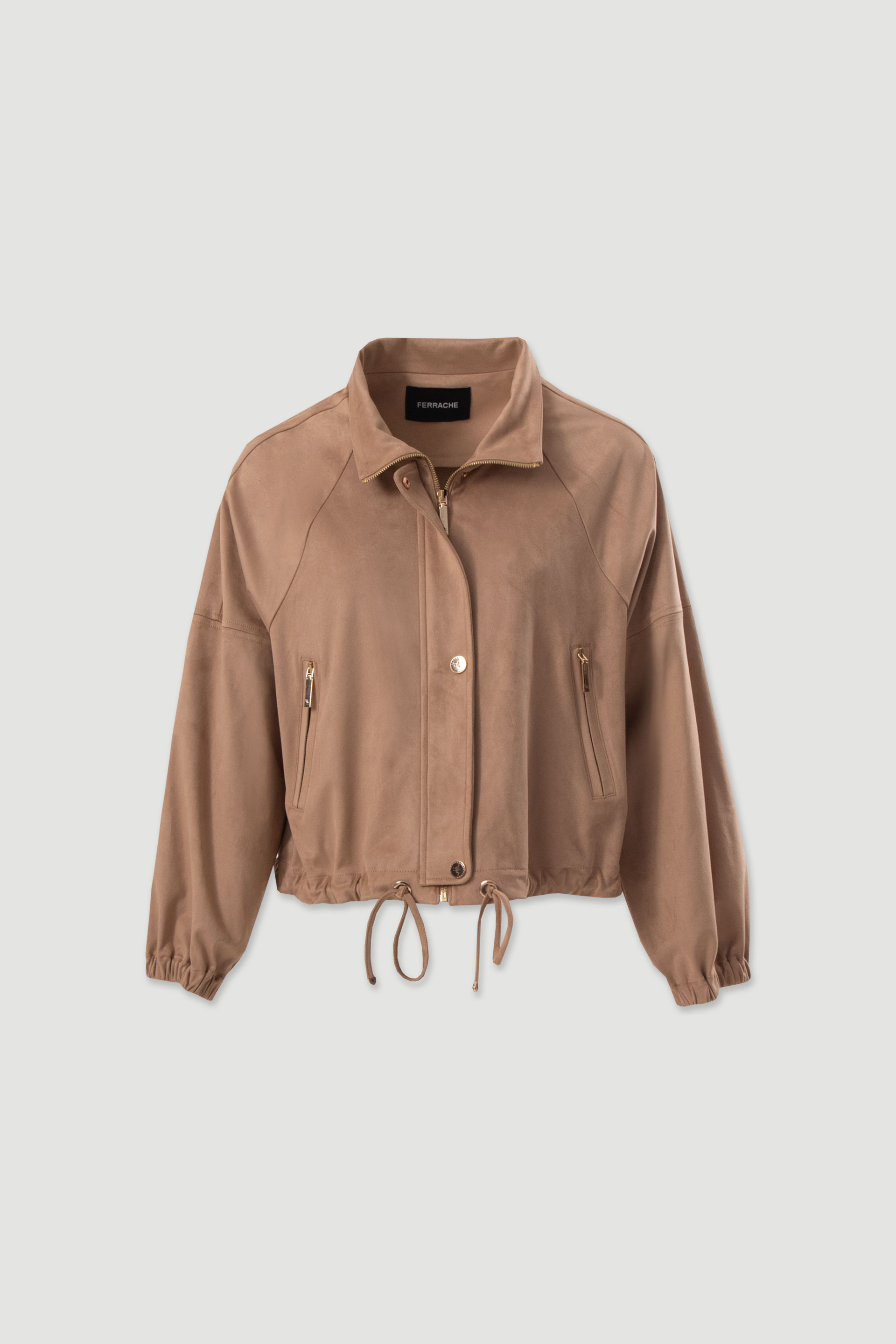 Bomber efeito camurça com cintura ajustável