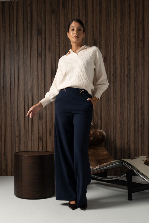 Wide leg trousers with metallic details Wide leg trousers with metallic details
