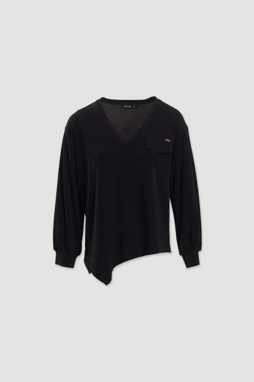 Camisola fluida com decote em v Camisola fluida com decote em v