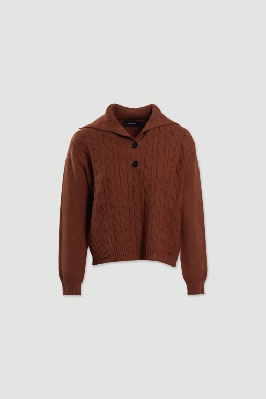 Camisola de malha entrançada com gola Camisola de malha entrançada com gola