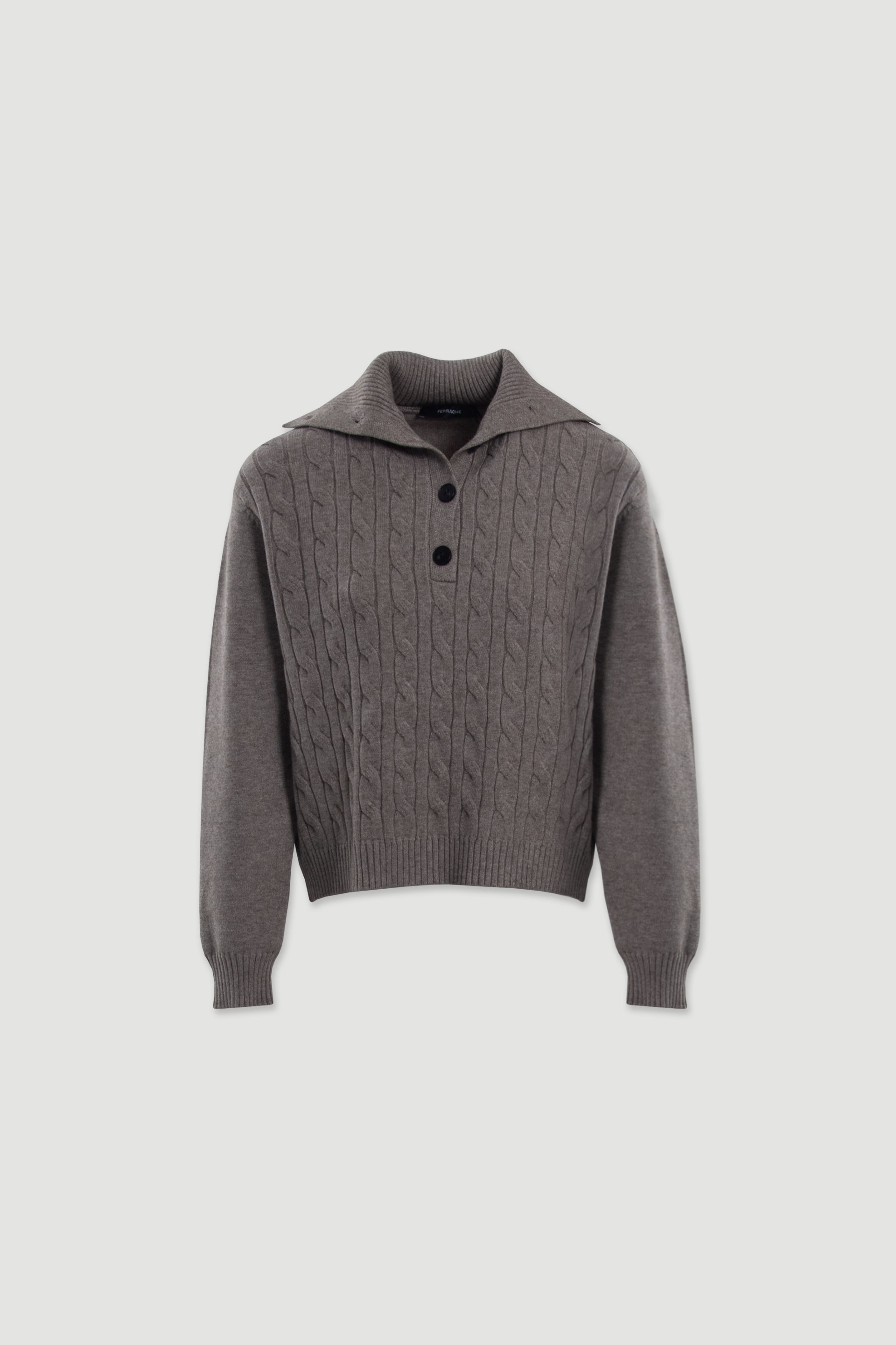 Camisola de malha entrançada com gola
