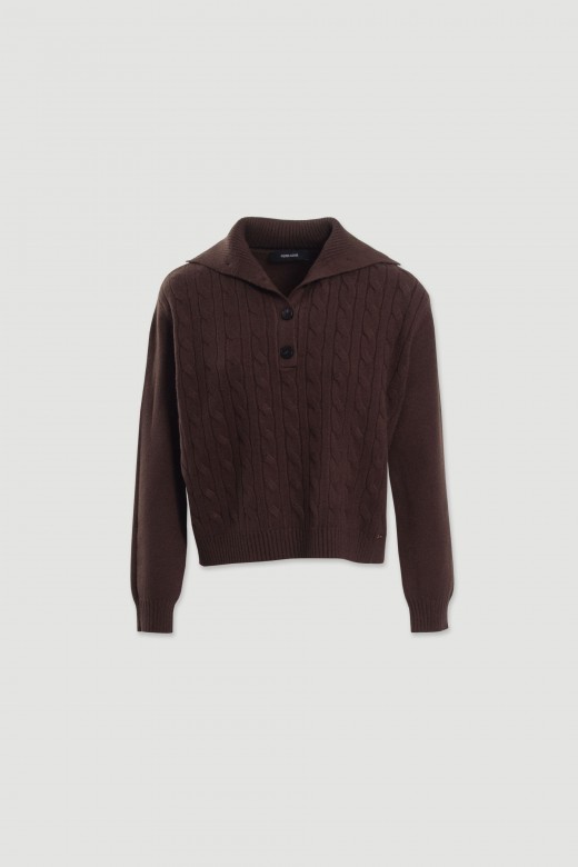 Camisola de malha entrançada com gola Camisola de malha entrançada com gola