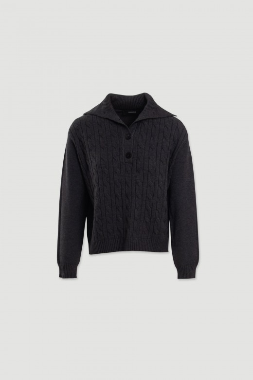 Jersey de punto trenzado con cuello polo Jersey de punto trenzado con cuello polo