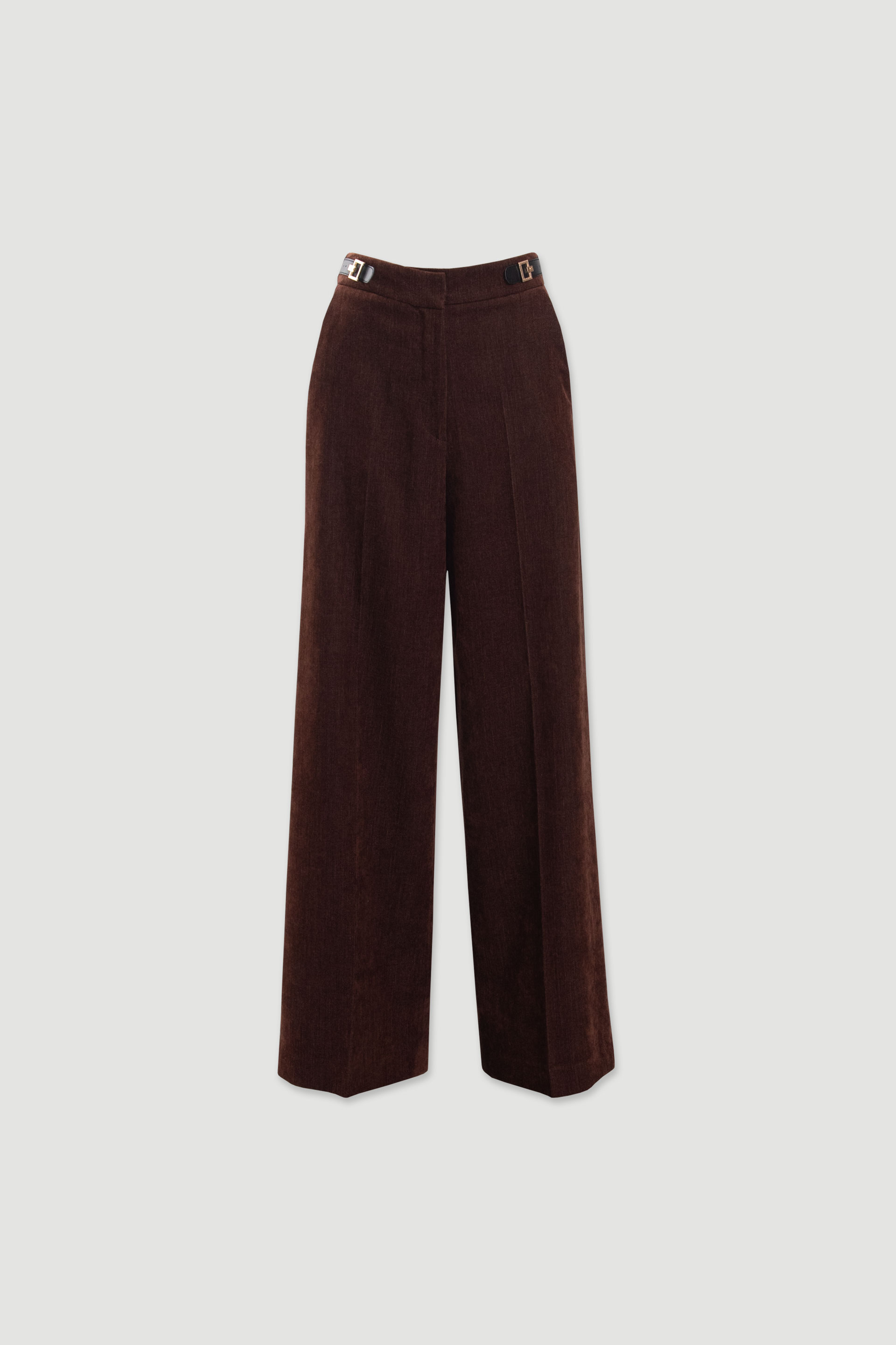 Calça wide leg com fivelas laterais
