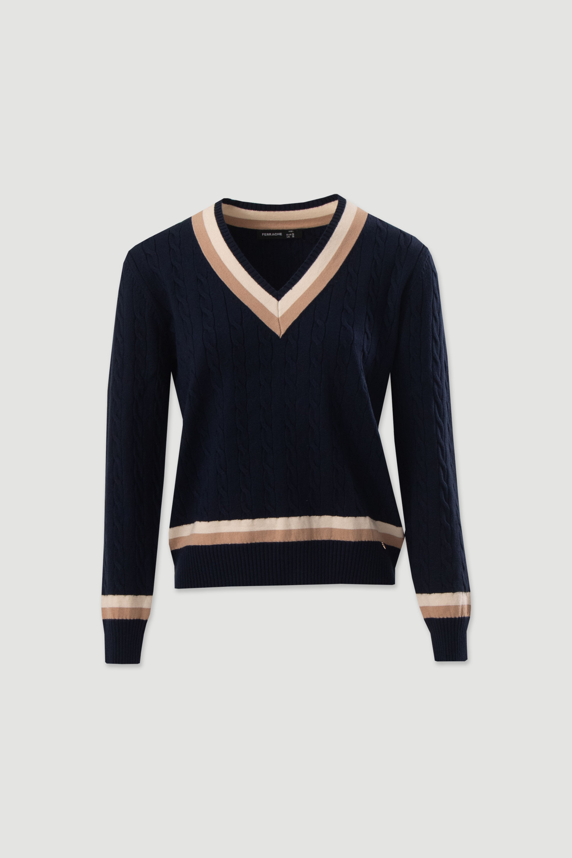 Camisola de malha entrançada com decote em v