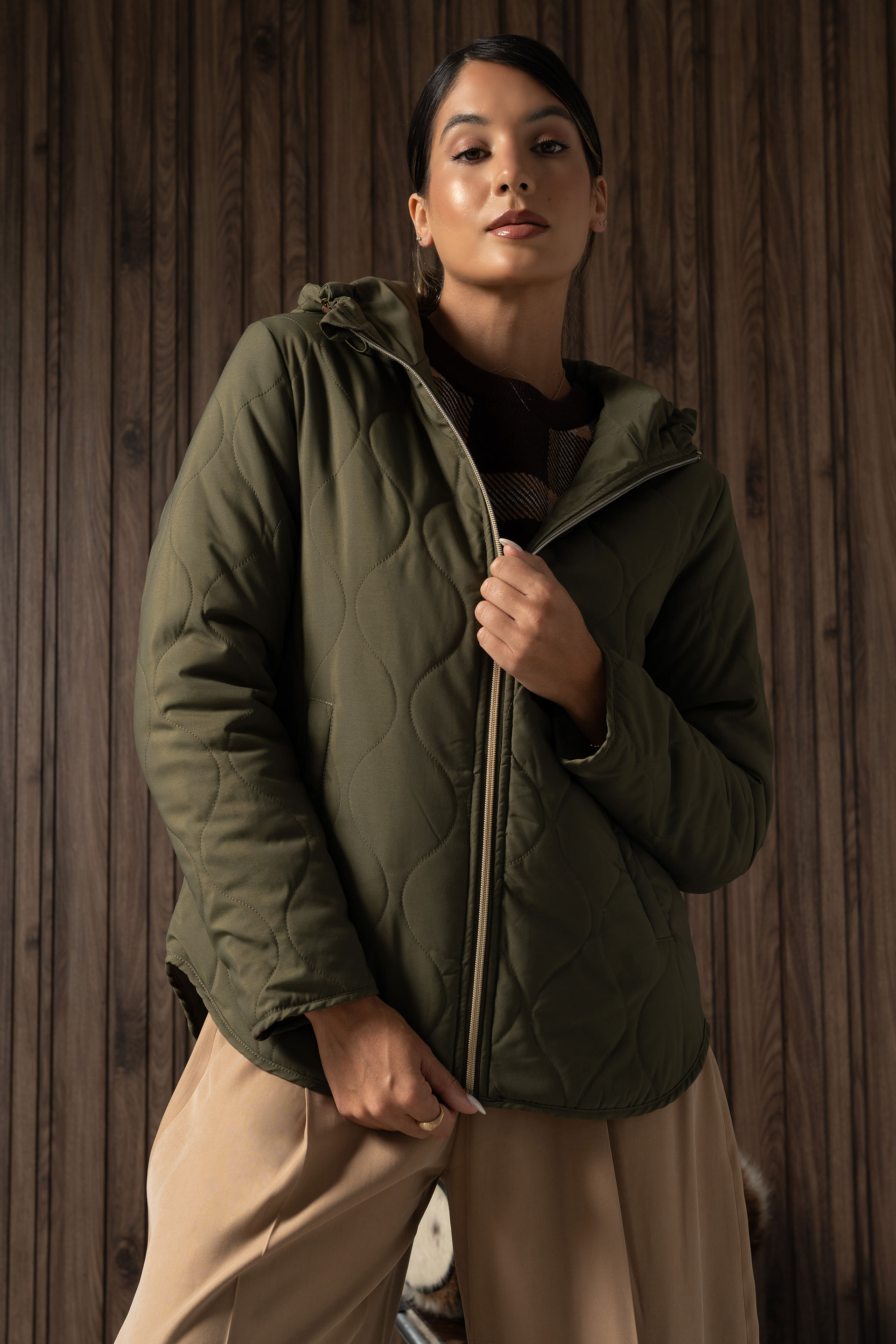 Reversible quilted parka with hood