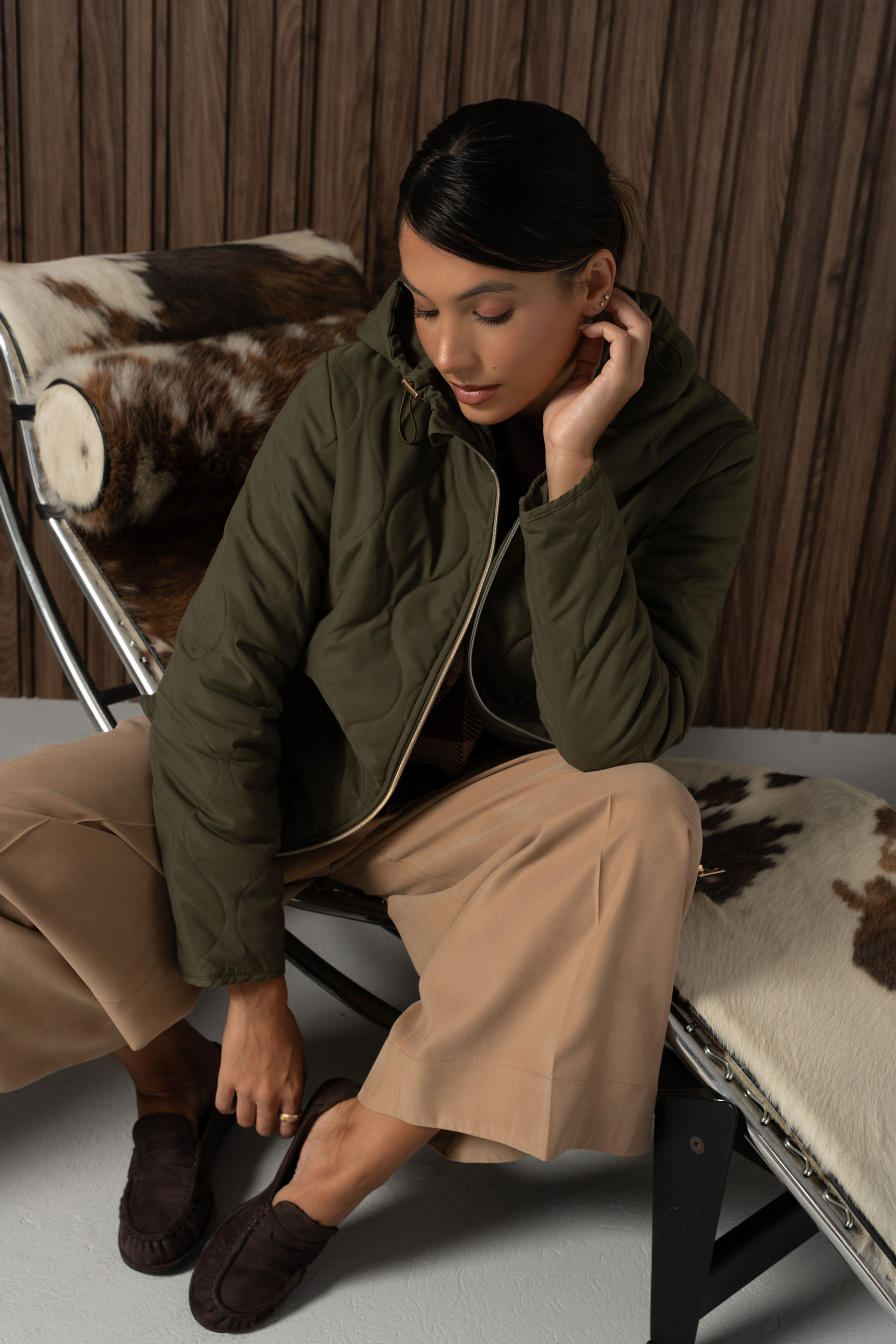 Reversible quilted parka with hood