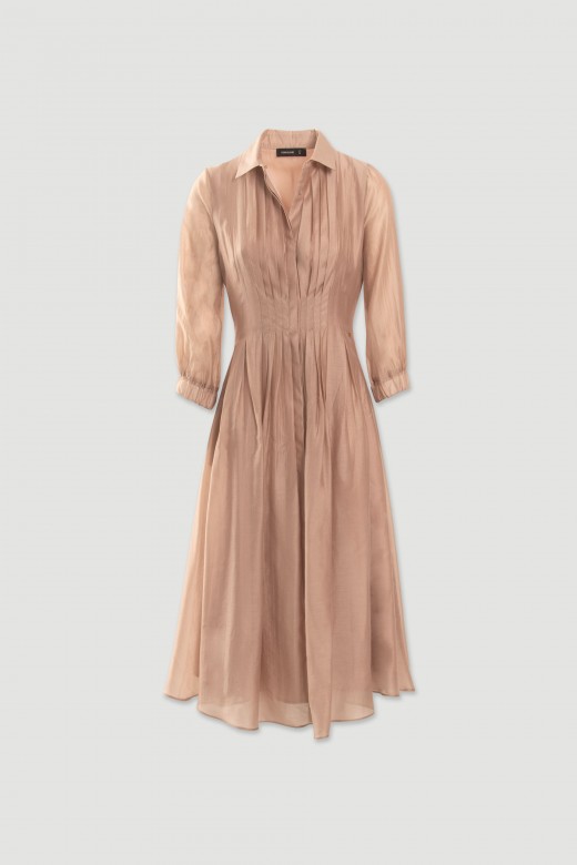 Vestido midi fluido com cintura marcada Vestido midi fluido com cintura marcada