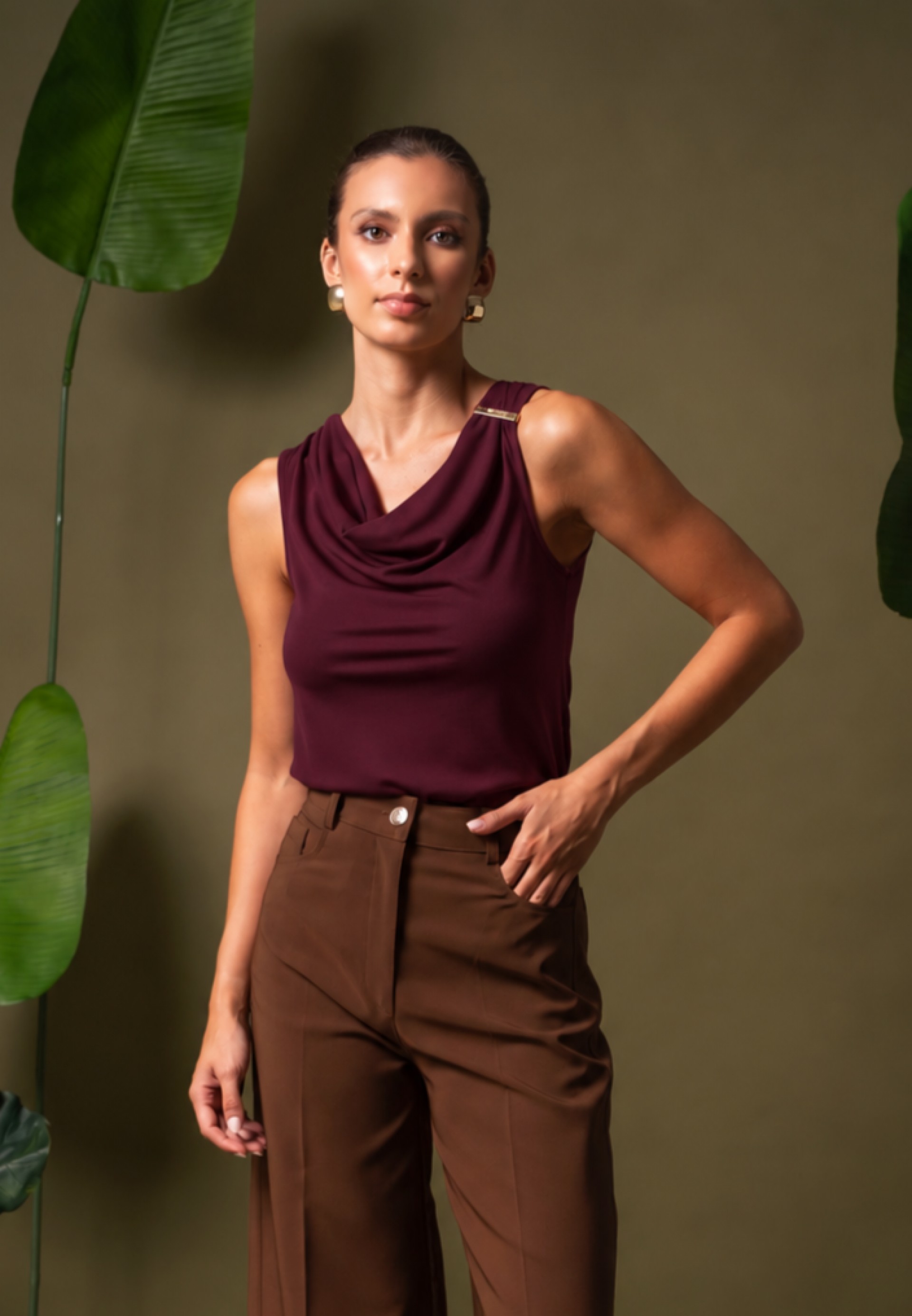 Lycra knit top with draped neckline