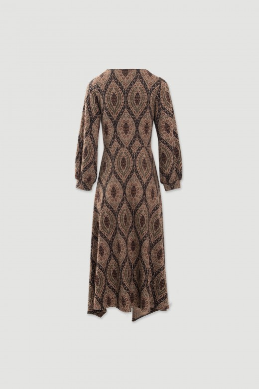 Vestido midi estampado com bainha assimétrica Vestido midi estampado com bainha assimétrica