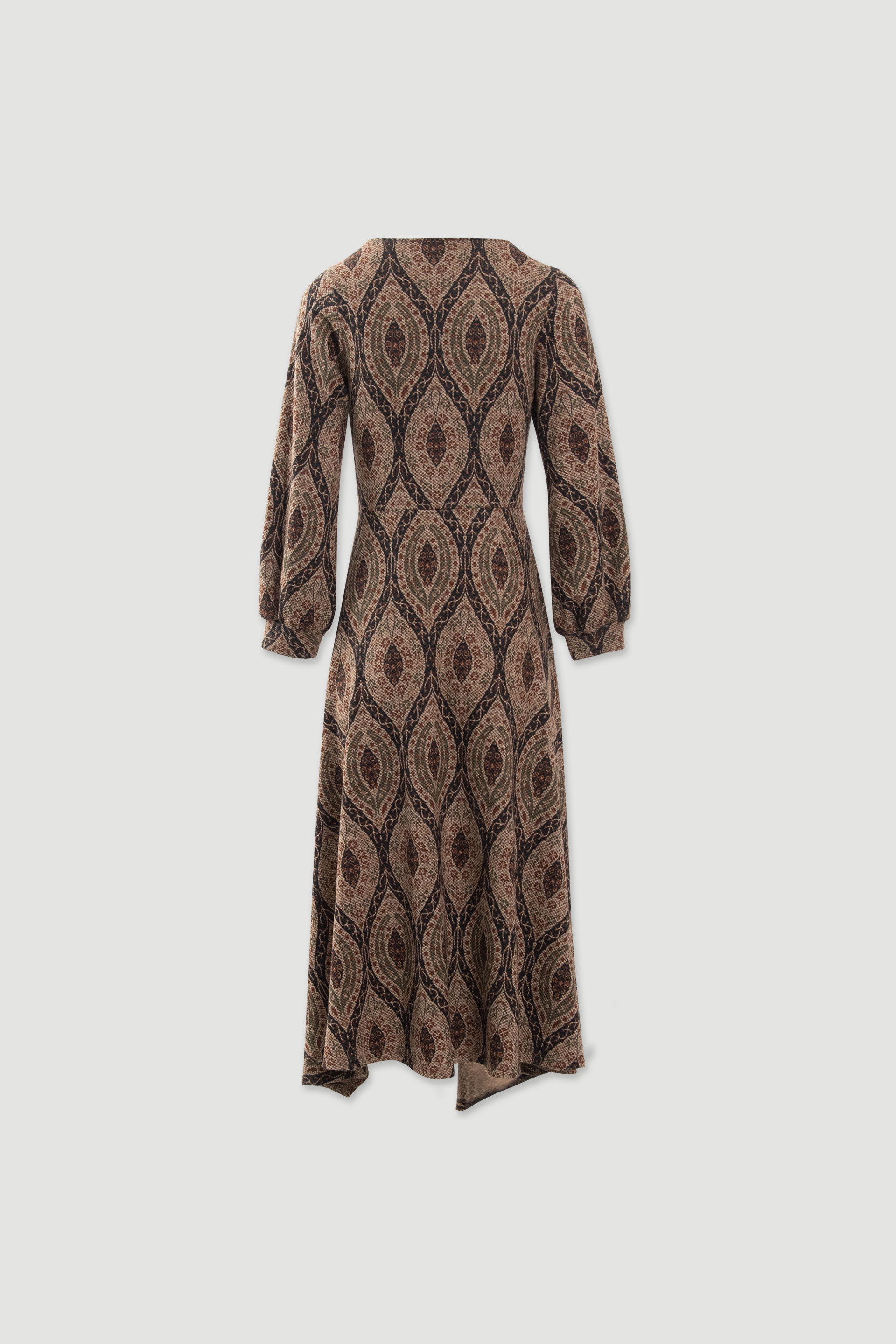 Vestido midi estampado com bainha assimétrica